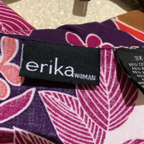 Erika Top Blouse 3X Red Purple Floral Short Sleeve Front Buttons Cotton Rayon - Picture 5 of 13